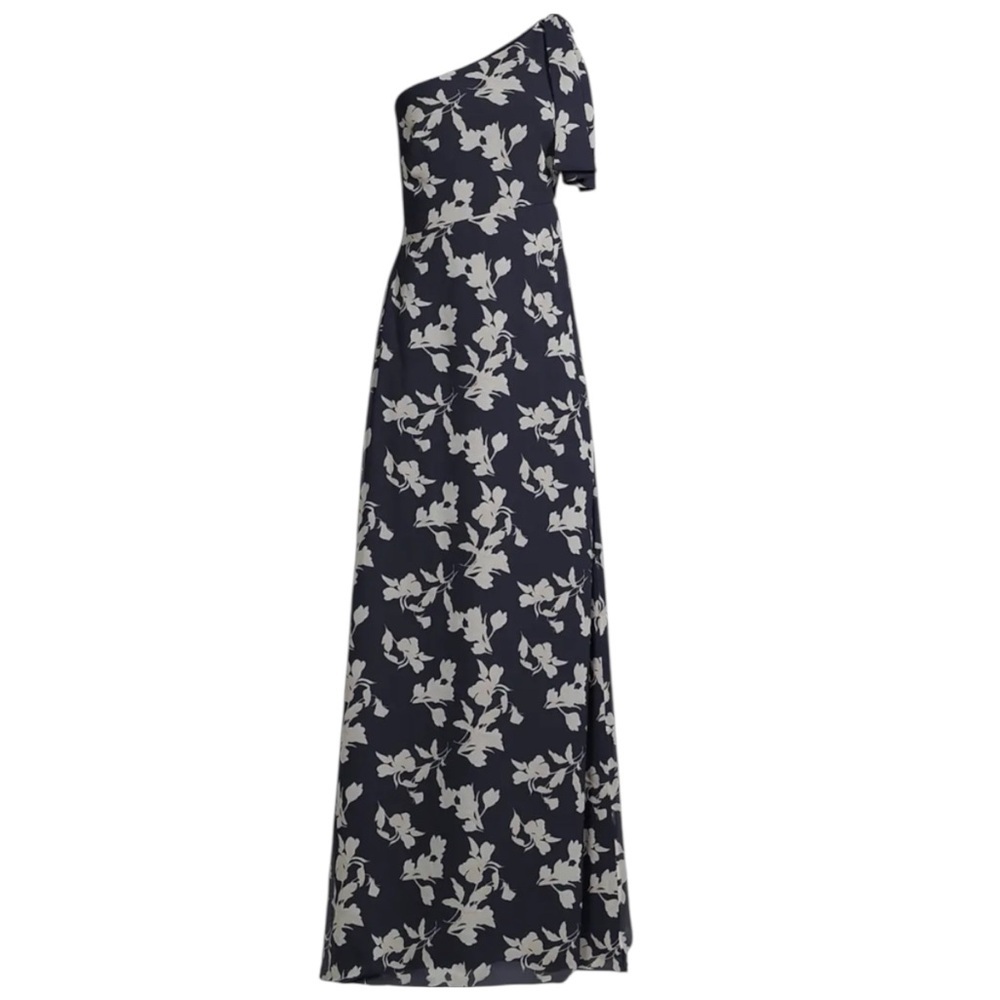 NWT SACHIN + BABI Navy Floral Sleeveless One Shoulder Bow Dress Gown Size 6 - Picture 4 of 5